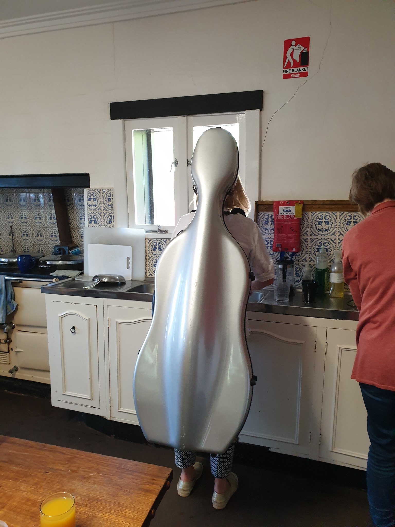 Camp cello at the sink